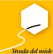 logo strada del miele. Esagono bianco con fondo giallo e linea nera che lo attraversa