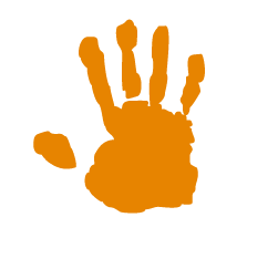 Impronta di una mano che indica da una parte il numero 5 e da un'altra il simbolo di stop